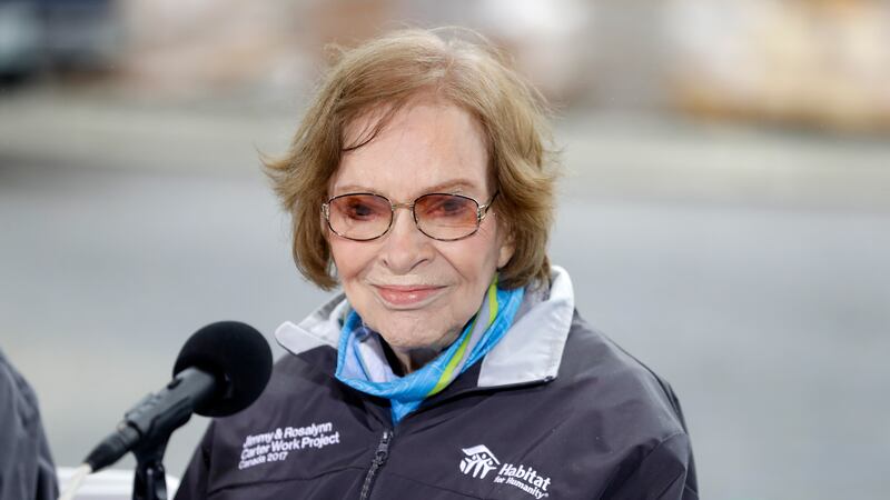 FILE - Former first lady Rosalynn Carter answers questions during a news conference at a...