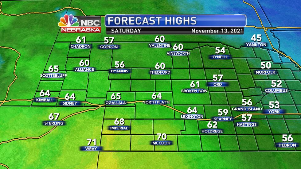Look for temperatures to jump back into the upper 50s to mid 60s into Saturday afternoon.