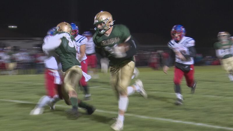 Senior tight end Brecken Erickson running for a touchdown in the St. Pat's Irish's 39-0 second...