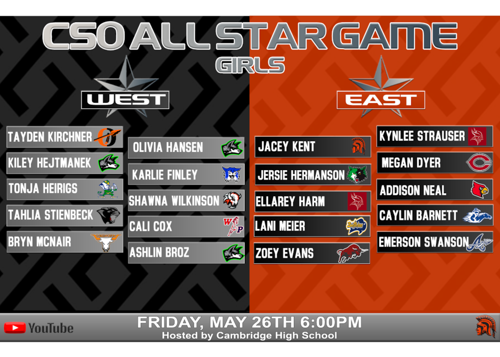 The Girls roster for the CSO All-Star Game scheduled to be played on May 26th