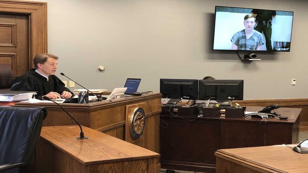 Max Rookstool, shown in the upper right hand corner of this picture during a video hearing in...