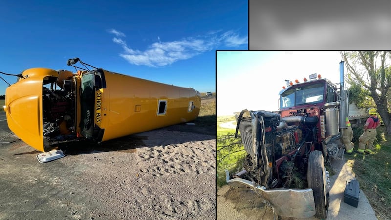 A semi tractor trailer and a school bus crashed Tuesday afternoon in Chase County.