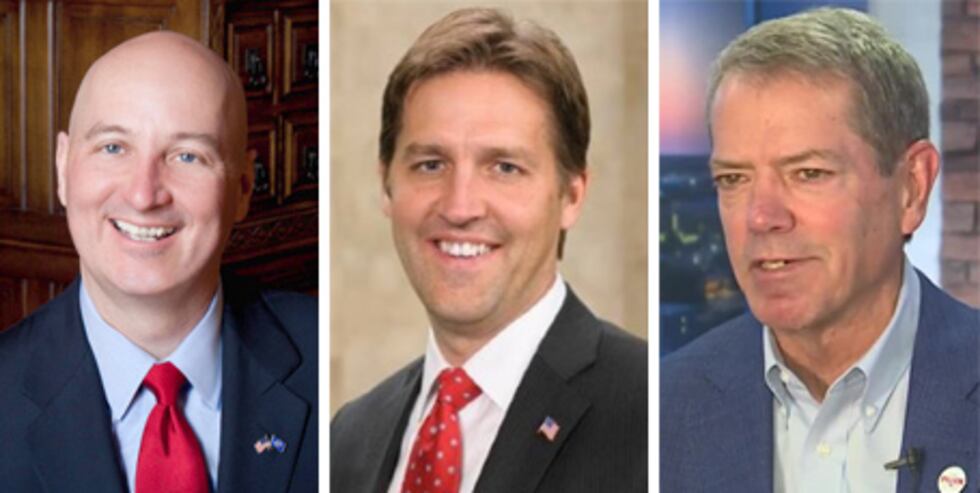 From left: U.S. Senate-designate Pete Ricketts, former Sen. Ben Sasse, and Nebraska Gov. Jim...