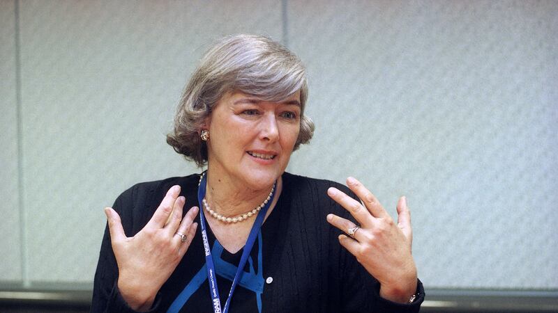 FILE - Pat Schroeder speaks to a reporter during an interview at the Los Angeles Convention...